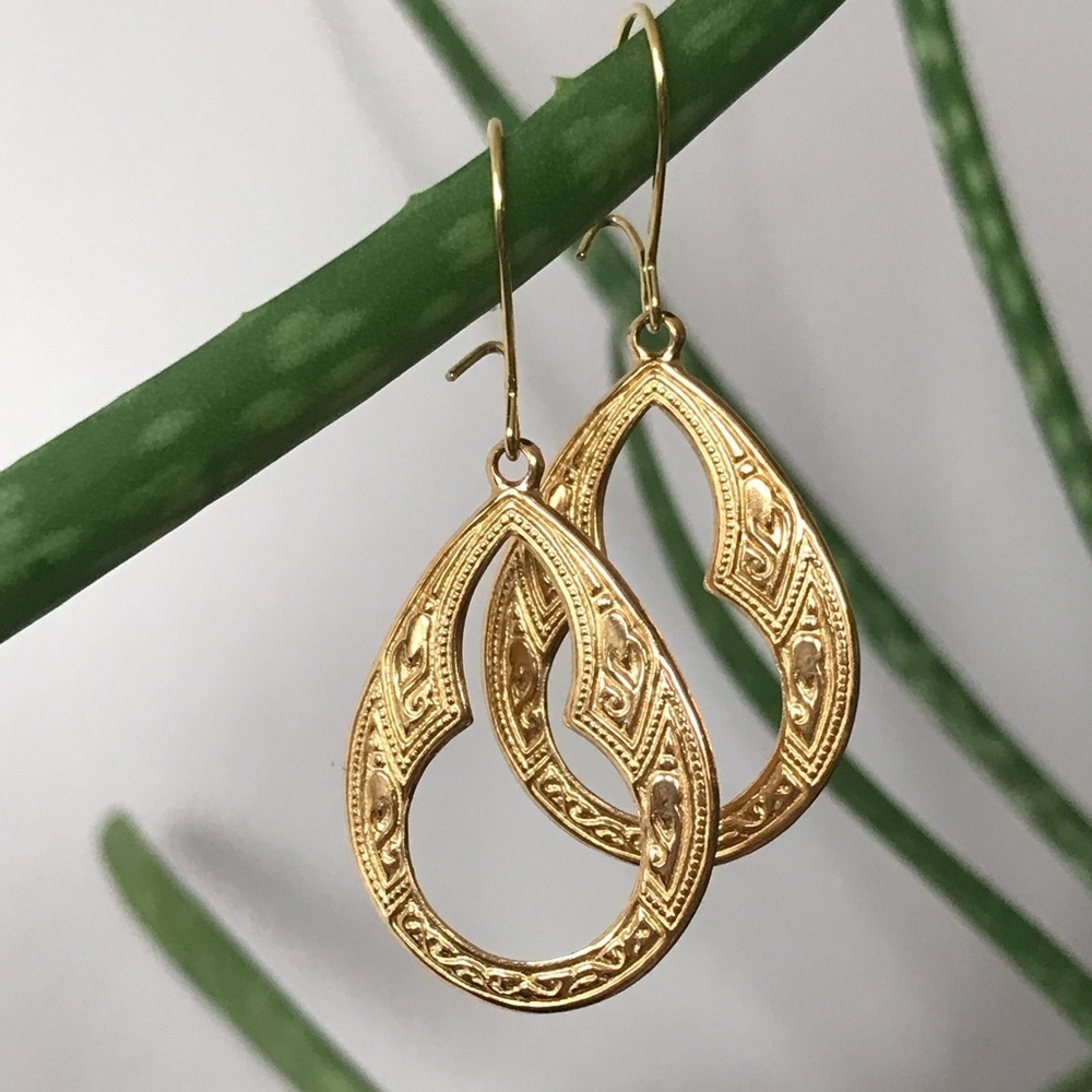 Golden Raw Brass Keyhole Drop Earrings Boho Ethnic Eclectic Moroccan Flamenco